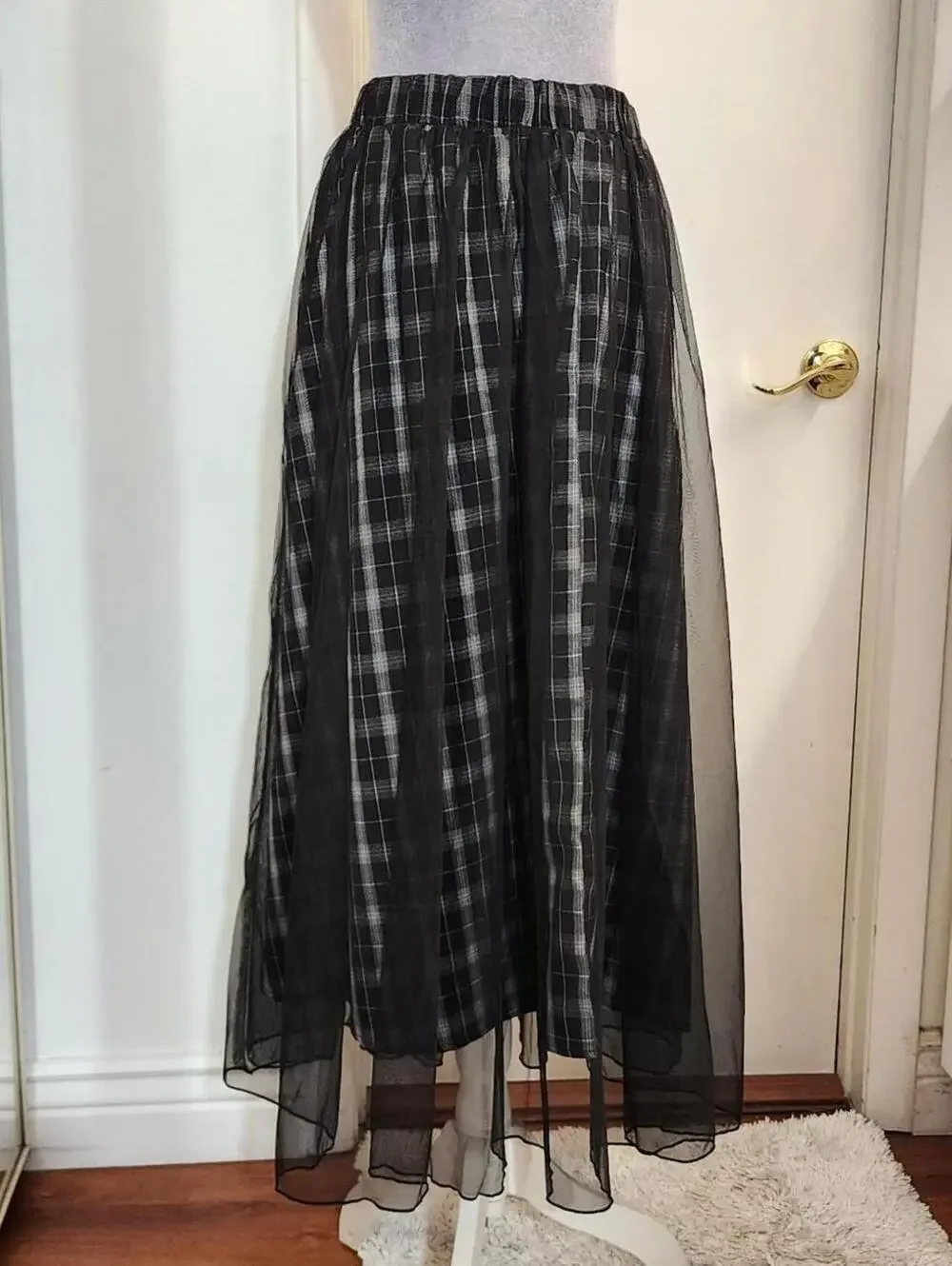 Tulle Mesh Overlay Maxi Skirt Elastic Waist Size XXL